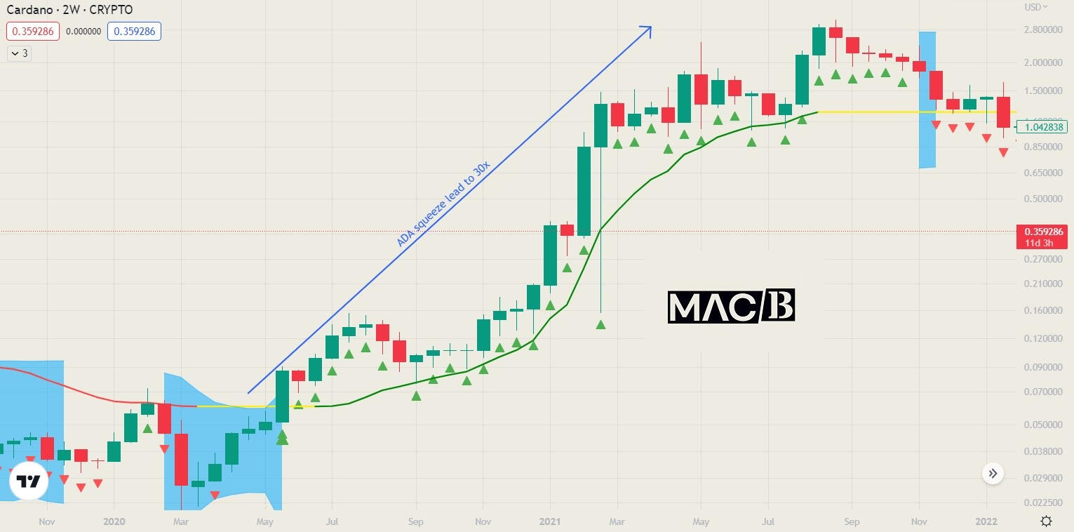 Cardano USD 2W chart with MACB Indicator description