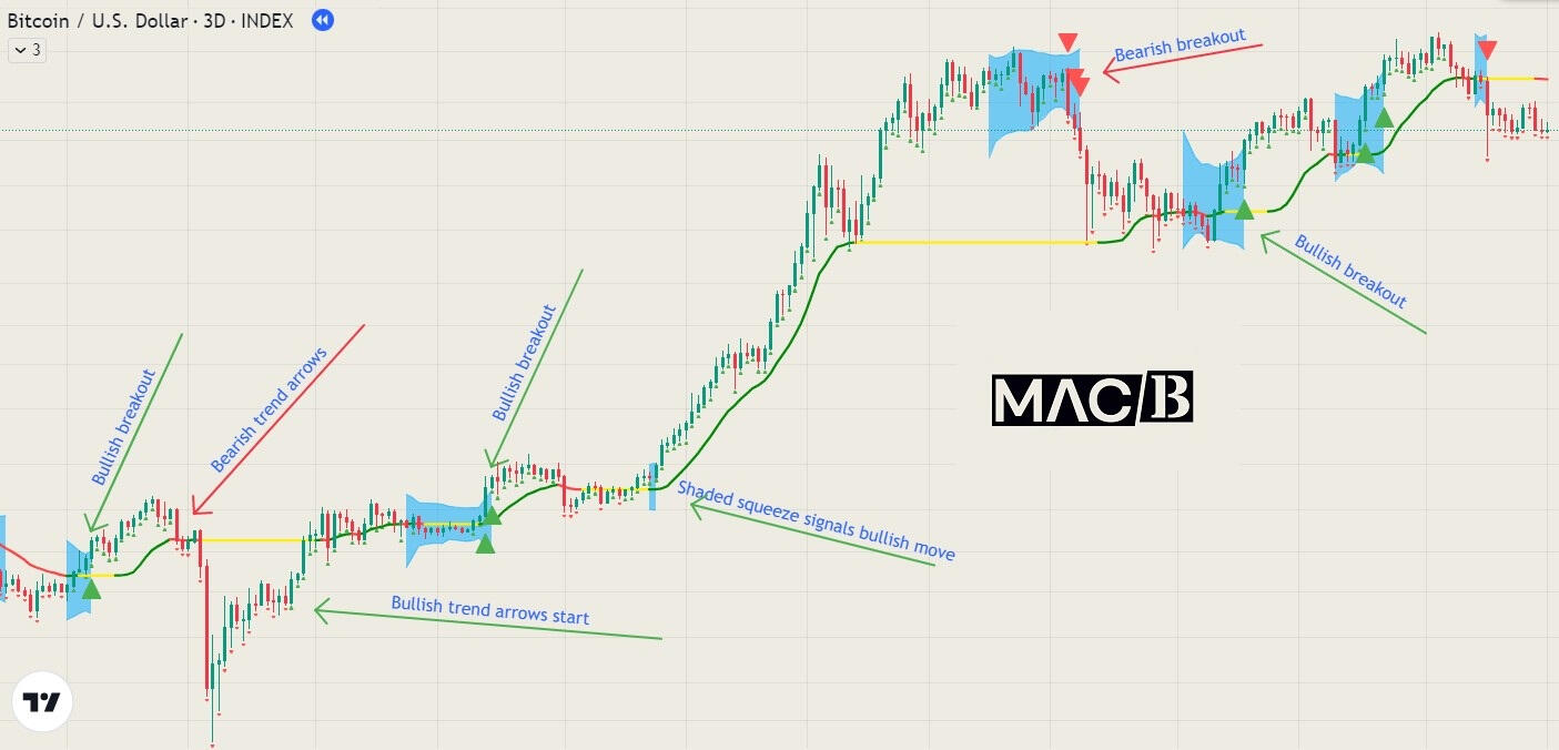 Bitcoin USD 3D chart with MACB Indicator description